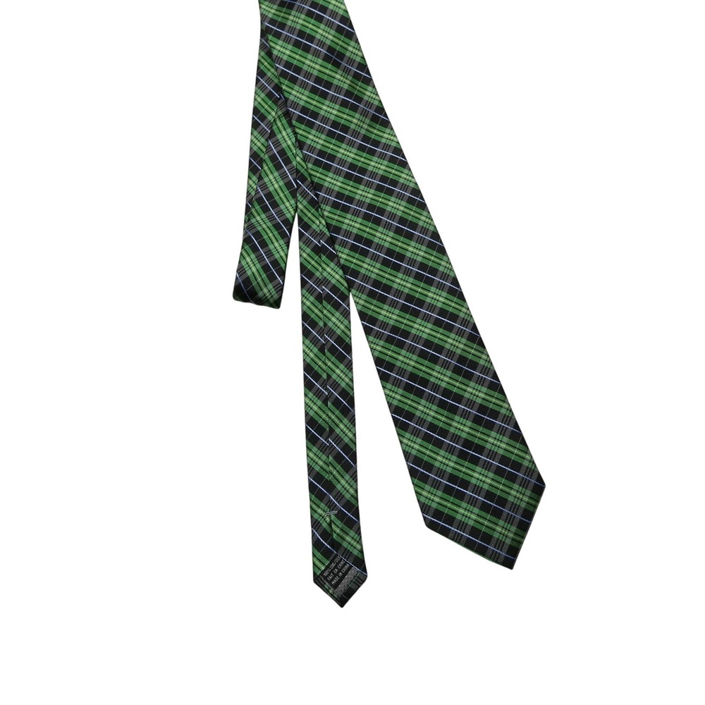 ENRO Tie Mens One Size Green Tartan Plaid 100% Silk Woven Classic Dress Necktie